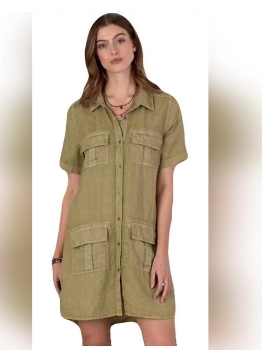 Sundance Harper Green Linen Shirt Dress